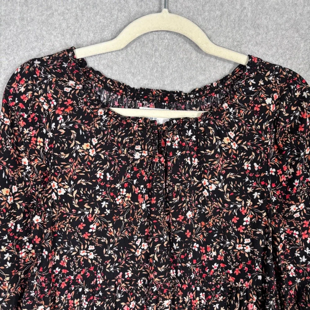 Old Navy Girls Babydoll‎ Peasant Dress XL Black Floral Tiered Cottage Western
